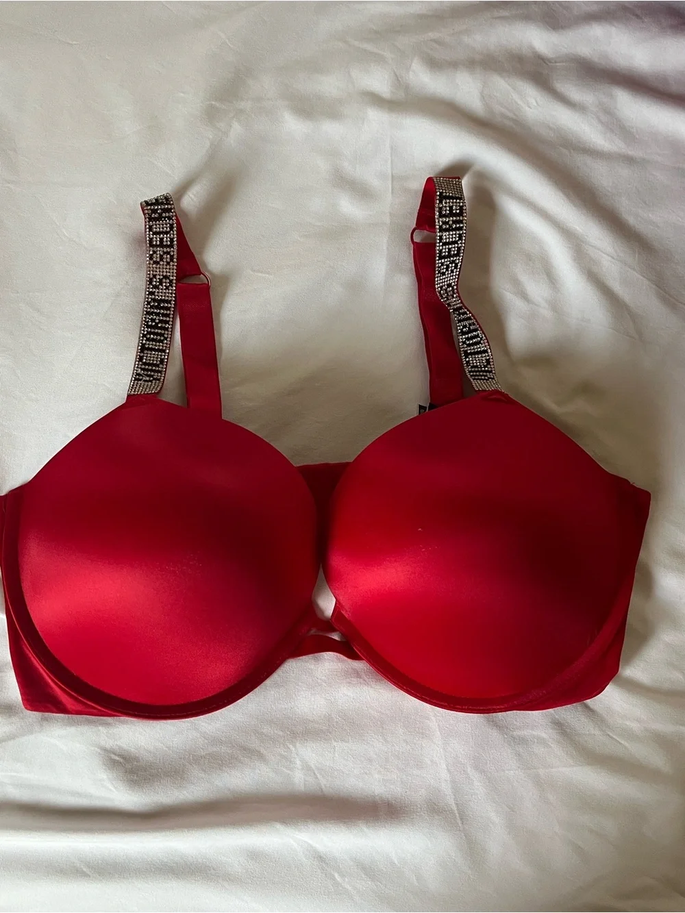 Victoria's Secret Red Push-Up Bra with Rhinestone Straps